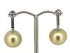 14K White Gold Golden Pearl and Diamond Drop Earrings - 3