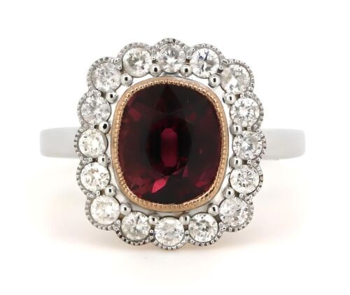 14K Rose/White Gold, Pink Tourmaline and Diamond, Halo Ring