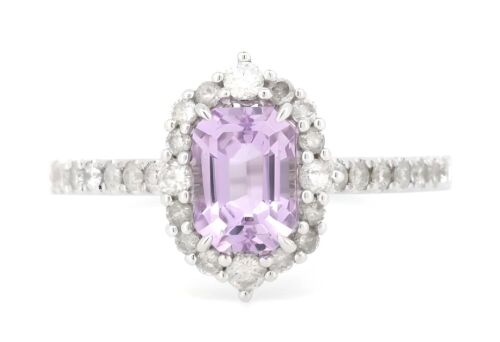 14K White Gold, Kunzite and Diamond, Ornate Halo Ring