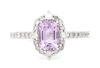 14K White Gold, Kunzite and Diamond, Ornate Halo Ring