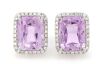 14K White Gold, Kunzite and Diamond, Halo Stud Earrings