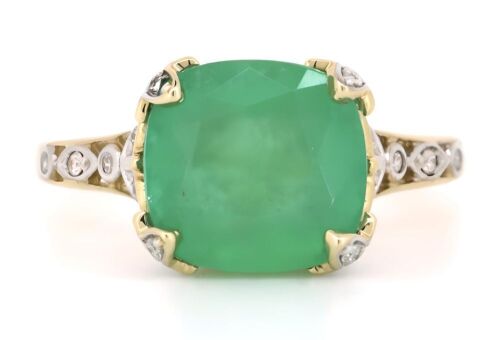 14K Yellow/White Gold, 4.17ct Colombian Emerald and Diamond, Cocktail Ring