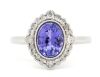 14K White Gold, Tanzanite and Diamond, Antique Style Ring