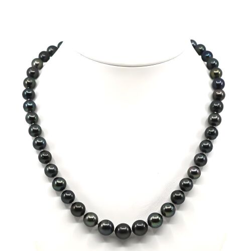 14K Black Gold, Black Cultured Tahitian Pearl and Diamond, Strand Necklace