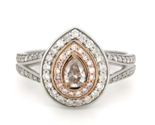 14K White & Rose Gold Pink Diamond Double Halo Ring