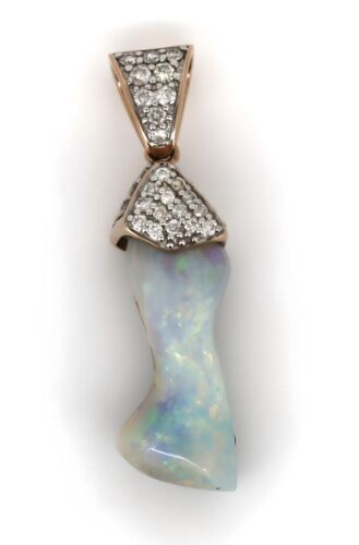 14K Rose Gold Andamooka Opal and Diamond Halo Pendant