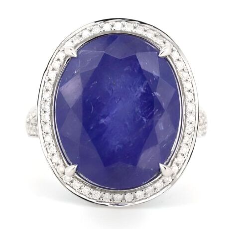 14K White Gold, 13.45ct Tanzanite and Diamond, Halo Ring