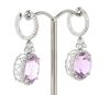 14K White Gold, Kunzite and Diamond, Halo Drop Earrings - 2