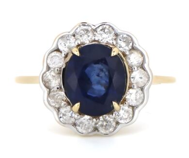 14K Yellow Gold, Sapphire and Diamond, Vintage Style Ring