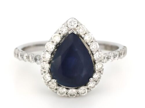 14K White Gold, Blue Sapphire and Diamond Ring