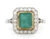 14K White and Yellow Gold, Colombian Emerald and Diamond, Antique Style Ring