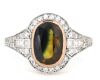 14K White/Rose Gold, Green Sapphire and Diamond, Art Deco Ring