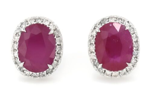 14K White Gold, Ruby and Diamond, Halo Stud Earrings