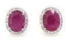 14K White Gold, Ruby and Diamond, Halo Stud Earrings