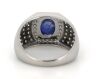 14K Yellow Gold, Blue Sapphire and Diamond Gents Ring - 3