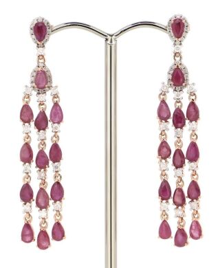 14K Rose Gold, Ruby and Diamond, Chandelier Style Earrings