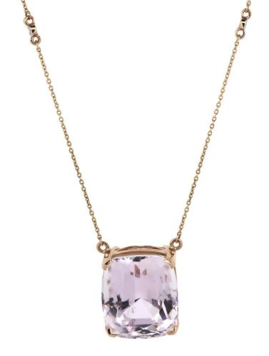 14K Rose Gold, 25.63ct Kunzite and Diamond, Pendant Necklace