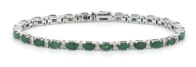 14K White Gold, Emerald and Diamond, Line Bracelet