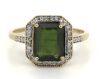 14K Yellow Gold Green Sapphire and Diamond Halo Ring