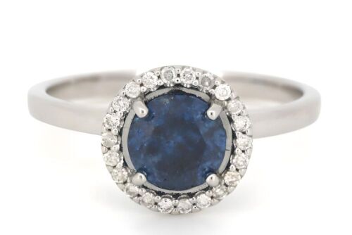 14K White Gold Blue Diamond Halo Ring