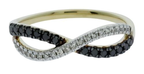 9K Yellow Gold Black and White Diamond Dress ring