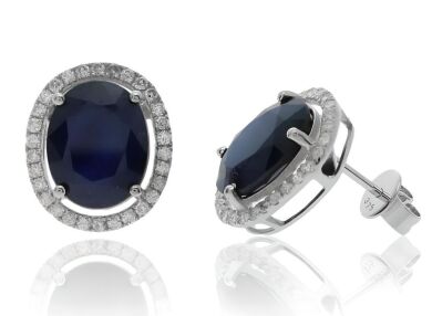 9K White Gold Sapphires and Diamond Earrings