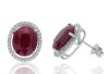 9K White Gold Rubies and Diamond Halo Earrings - 2