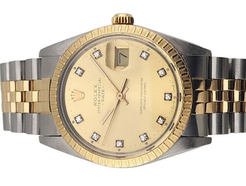 Rolex 15053 Oyster Perpetual Date Two Tone Diamond Dial 34mm 1988 R Serial