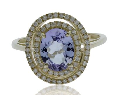 9K Yellow Gold Tanzanite and Diamond Halo Dress Ring