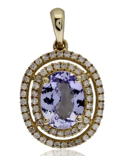 9K Yellow Gold Tanzanite and Diamond Halo pendant