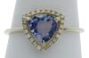 9K Yellow Gold Trilliant cut Tanzanite and Diamond Halo Dress Ring - 4