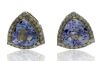 9K Yellow Gold Trilliant cut Tanzanite and Diamond Halo stud earrings