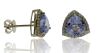 9K Yellow Gold Trilliant cut Tanzanite and Diamond Halo stud earrings - 2