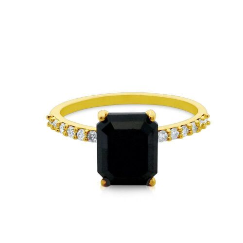 18K Yellow Gold Black Diamond Engaiment Ring