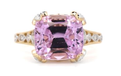 14K Yellow/White Gold, 7.45ct Kunzite and Diamond, Cocktail Ring