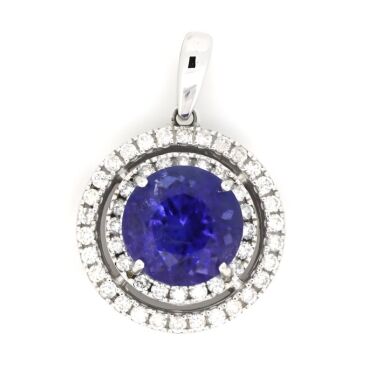 14K White Gold, Tanzanite and Diamond, Double Halo Pendant