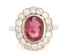 14K White/Rose Gold, Pink Tourmaline and Diamond, Scalloped Halo Ring