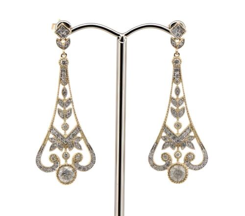 14K Yellow Gold and Diamond, Art Deco Drop Earrings