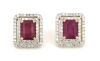 14K Yellow Gold, Ruby and Diamond, Double Halo Stud Earrings