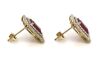 14K Yellow Gold, Ruby and Diamond, Double Halo Stud Earrings - 2