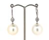 14K White Gold, White Cultured South Sea Pearl and Diamond, Drop Earrings