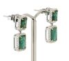 14K White Gold, Emerald and Diamond, Double Drop Halo Earrings - 2