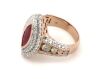 14K Rose Gold, Ruby & Diamond, Marquise Double Halo Dress Ring - 2