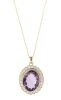 14K Yellow Gold, 9.03ct Amethyst and Diamond, Halo Pendant Necklace - 2