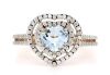 14K Rose Gold, Aquamarine and Diamond, Heart Shaped Double Halo Ring