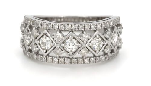 14K White Gold and Diamond, Multi-Row Statement Ring