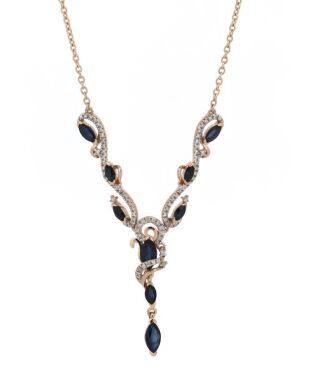 14K Rose Gold, Blue Sapphire and Diamond, Drop Necklace