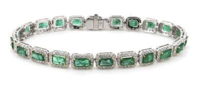 14K White Gold, Emerald and Diamond, Halo Bracelet