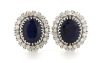 14K White Gold, Blue Sapphire and Diamond, Antique Style Earrings