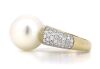 14K Yellow Gold, White Cultured South Sea Pearl and Diamond, Cocktail Ring - 2